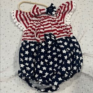 Red and Blue Star Striped Baby Romper